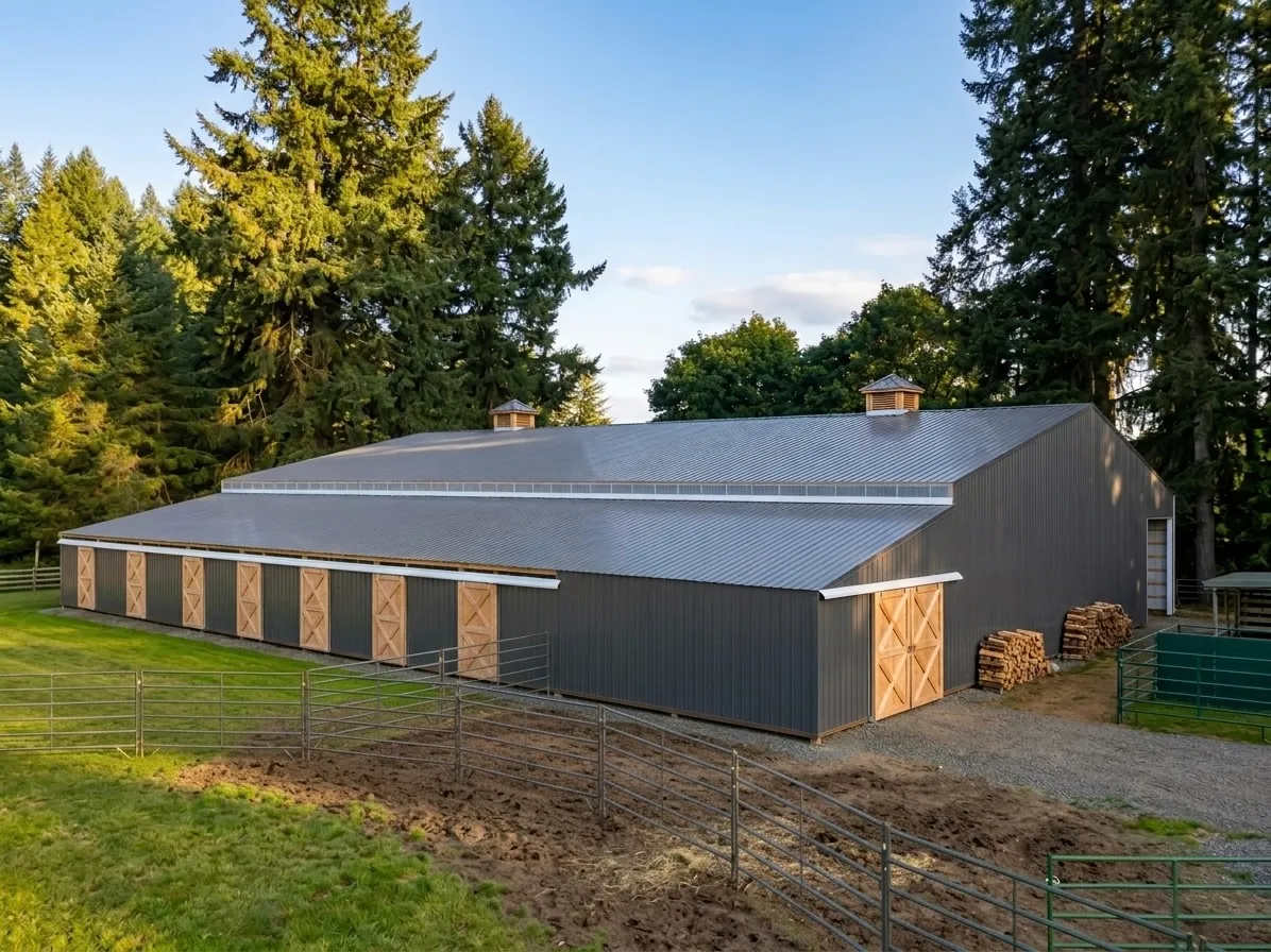 80×120 Equestrian Arena with Wing — Clackamas County, Oregon — finished building