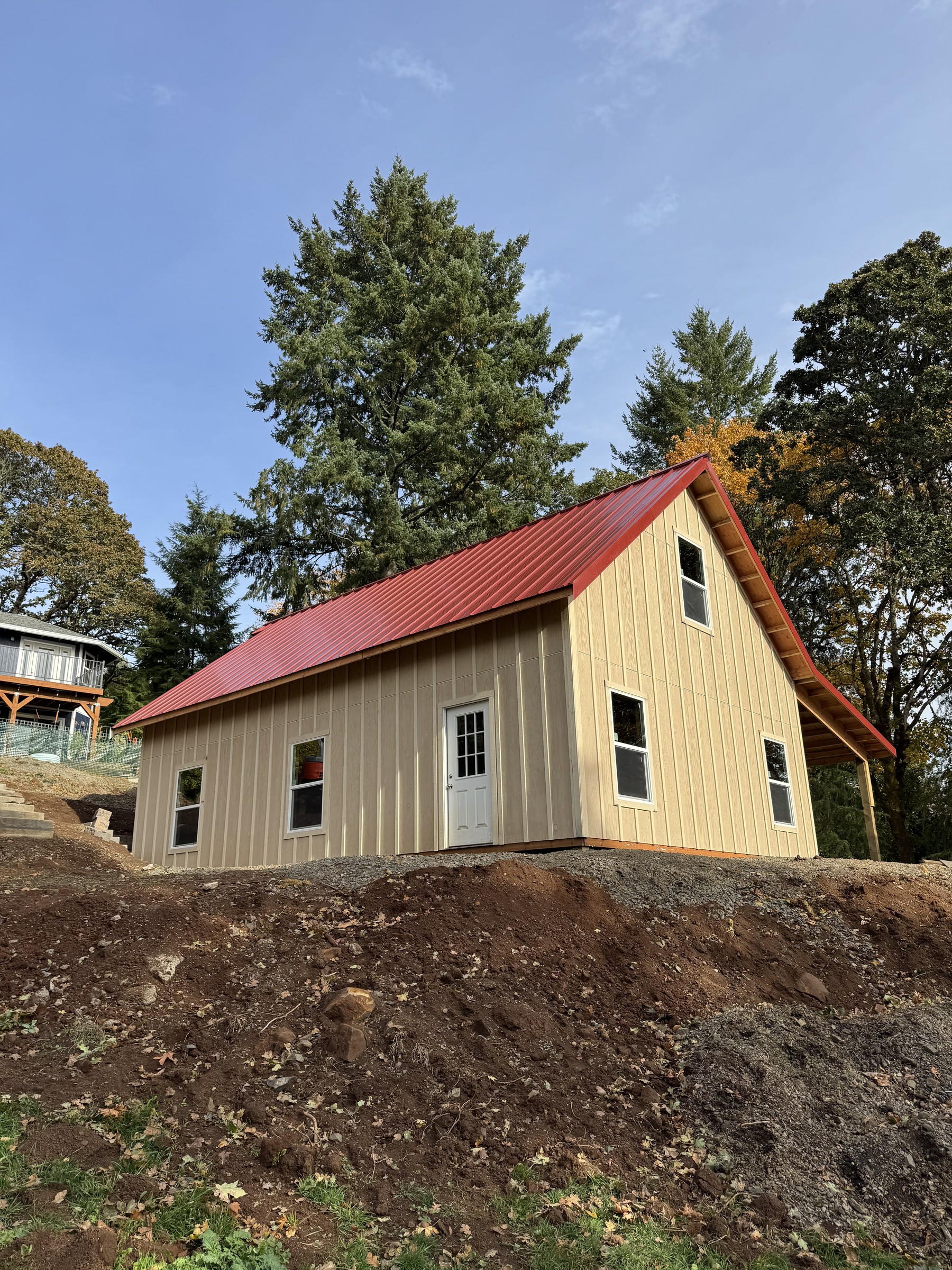 24×36 Board-and-Batten Shop with Scissor Trusses — Jefferson, Oregon (24×36 + 12×36 wing) in Marion County, Oregon, built by Miner Pole Buildings