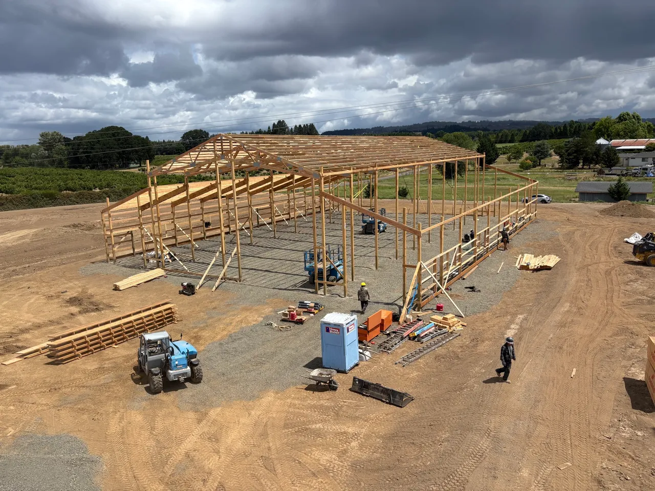 50×120 Monitor-Style Ag Building — Washington County, OR during construction