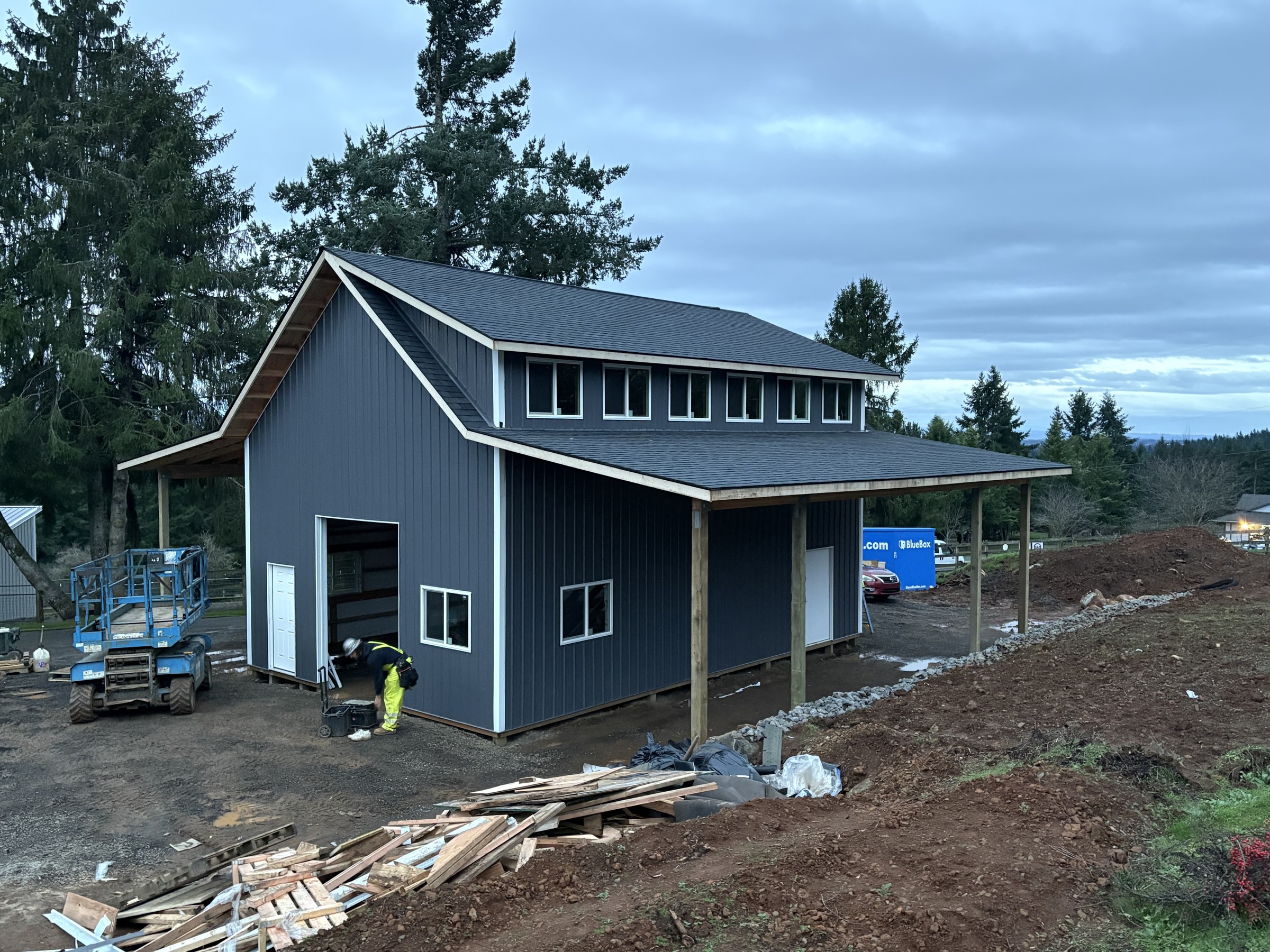 24×36 Loft Building with Twin 12×36 Wings — Sherwood, Oregon (24×36 + two 12×36 wings) in Washington County, Oregon, built by Miner Pole Buildings